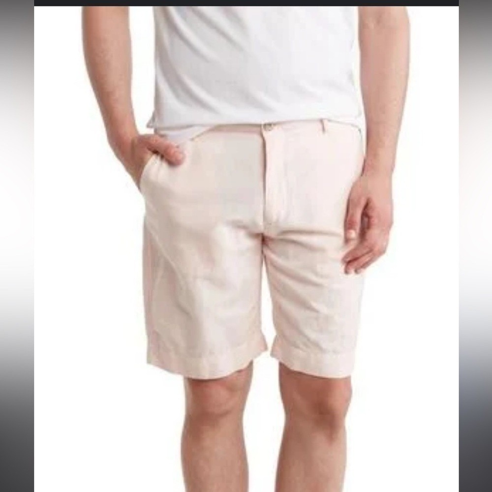 Faherty Brand Mens Linen Cotton Blend Shorts Pale Pink Flat Front Sz 35